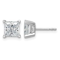 True Origin 14K White Gold 3 Carat Lab Grown Diamond VS+ F+ Princess Four Prong Heavy Weight Complete Stud Earrings view 1