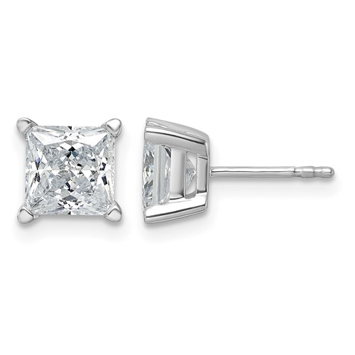 True Origin 14K White Gold 3 Carat Lab Grown Diamond VS+ F+ Princess Four Prong Heavy Weight Complete Stud Earrings