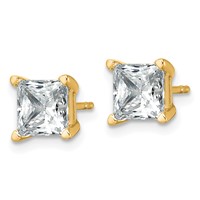 True Origin 14K Yellow Gold 3 Carat Lab Grown Diamond VS+ F+ Princess Four Prong Heavy Weight Complete Stud Earrings view 2