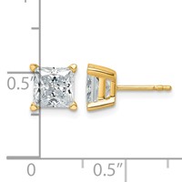 True Origin 14K Yellow Gold 3 Carat Lab Grown Diamond VS+ F+ Princess Four Prong Heavy Weight Complete Stud Earrings view 4