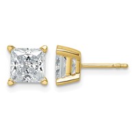 True Origin 14K Yellow Gold 3 Carat Lab Grown Diamond VS+ F+ Princess Four Prong Heavy Weight Complete Stud Earrings view 1