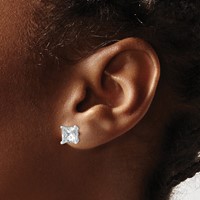 True Origin 14K White Gold 4 Carat Lab Grown Diamond VS+ F+ Princess Four Prong Heavy Weight Complete Stud Earrings view 3