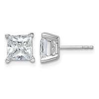 True Origin 14K White Gold 4 Carat Lab Grown Diamond VS+ F+ Princess Four Prong Heavy Weight Complete Stud Earrings view 1