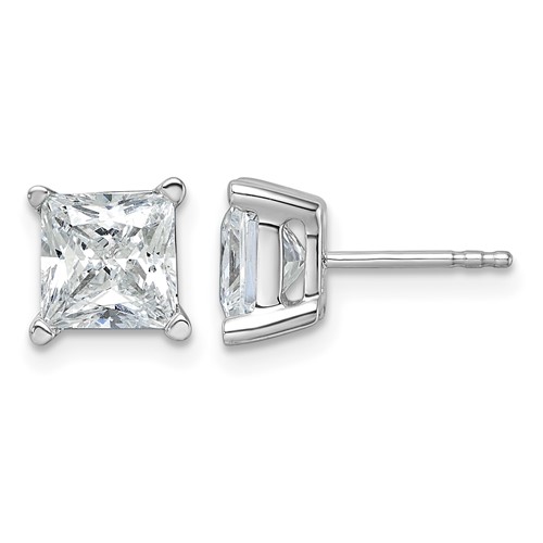 True Origin 14K White Gold 4 Carat Lab Grown Diamond VS+ F+ Princess Four Prong Heavy Weight Complete Stud Earrings