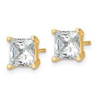 True Origin 14K Yellow Gold 4 Carat Lab Grown Diamond VS+ F+ Princess Four Prong Heavy Weight Complete Stud Earrings view 2