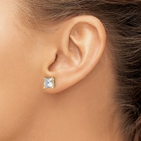 True Origin 14K Yellow Gold 4 Carat Lab Grown Diamond VS+ F+ Princess Four Prong Heavy Weight Complete Stud Earrings view 3