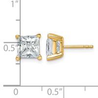 True Origin 14K Yellow Gold 4 Carat Lab Grown Diamond VS+ F+ Princess Four Prong Heavy Weight Complete Stud Earrings view 4
