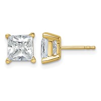 True Origin 14K Yellow Gold 4 Carat Lab Grown Diamond VS+ F+ Princess Four Prong Heavy Weight Complete Stud Earrings view 1