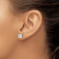 True Origin 14K White Gold 5 Carat Lab Grown Diamond VS+ F+ Princess Four Prong Heavy Weight Complete Stud Earrings view 3