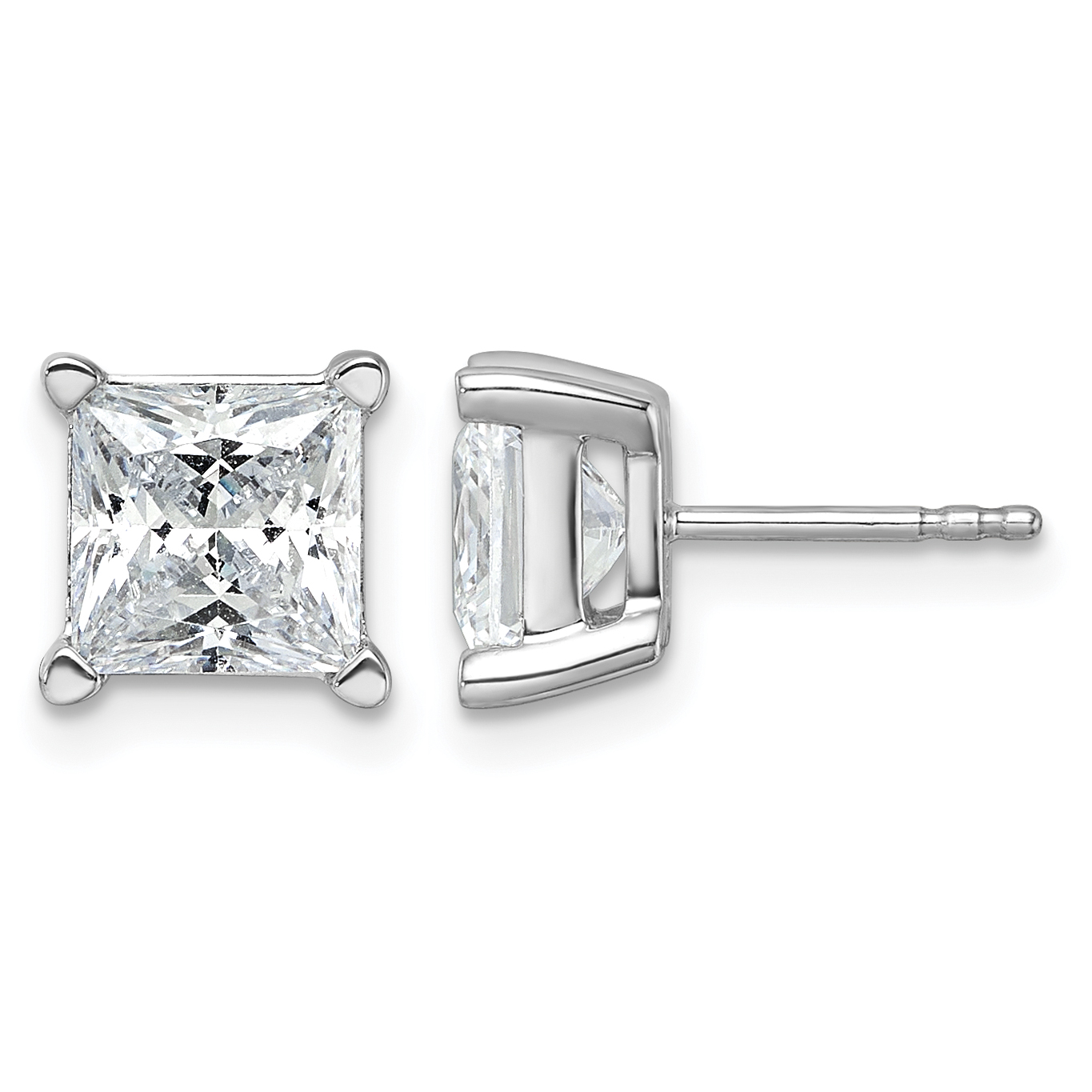 14k White Gold 5 ctw Lab Grown Diamond VS+ F+ Princess 4 Prong Heavy Wt. Stud Earrings (EM11002-500-WLD)