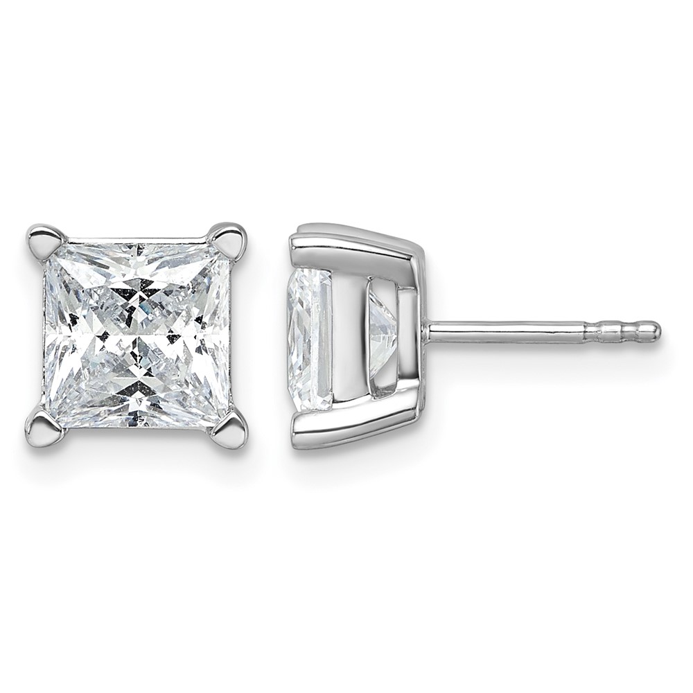 14k White Gold 5 ctw Lab Grown Diamond VS+ F+ Princess 4 Prong Heavy Wt. Stud Earrings (EM11002-500-WLD)