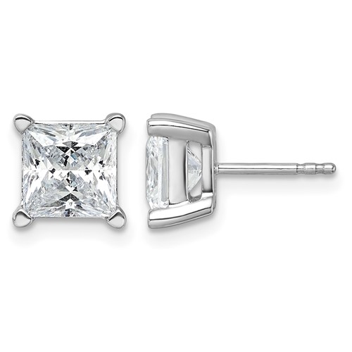 True Origin 14K White Gold 5 Carat Lab Grown Diamond VS+ F+ Princess Four Prong Heavy Weight Complete Stud Earrings