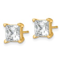 True Origin 14K Yellow Gold 5 Carat Lab Grown Diamond VS+ F+ Princess Four Prong Heavy Weight Complete Stud Earrings view 2