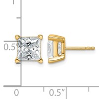 True Origin 14K Yellow Gold 5 Carat Lab Grown Diamond VS+ F+ Princess Four Prong Heavy Weight Complete Stud Earrings view 4