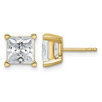 True Origin 14K Yellow Gold 5 Carat Lab Grown Diamond VS+ F+ Princess Four Prong Heavy Weight Complete Stud Earrings view 1