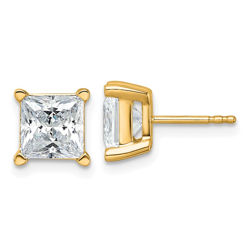 14k Yellow Gold 5 ctw Lab Grown Diamond VS+ F+ Princess 4 Prong Heavy Wt. Stud Earrings
