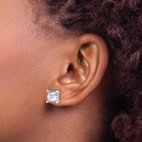 True Origin 14K White Gold 6 Carat Lab Grown Diamond VS+ F+ Princess Four Prong Heavy Weight Complete Stud Earrings view 3