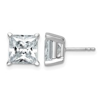 True Origin 14K White Gold 6 Carat Lab Grown Diamond VS+ F+ Princess Four Prong Heavy Weight Complete Stud Earrings view 1