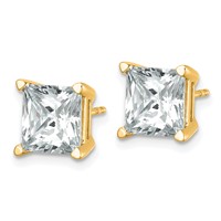 True Origin 14K Yellow Gold 6 Carat Lab Grown Diamond VS+ F+ Princess Four Prong Heavy Weight Complete Stud Earrings view 2