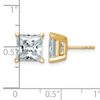 True Origin 14K Yellow Gold 6 Carat Lab Grown Diamond VS+ F+ Princess Four Prong Heavy Weight Complete Stud Earrings view 4
