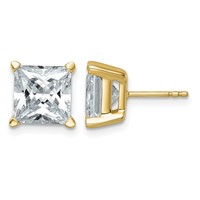 True Origin 14K Yellow Gold 6 Carat Lab Grown Diamond VS+ F+ Princess Four Prong Heavy Weight Complete Stud Earrings view 1