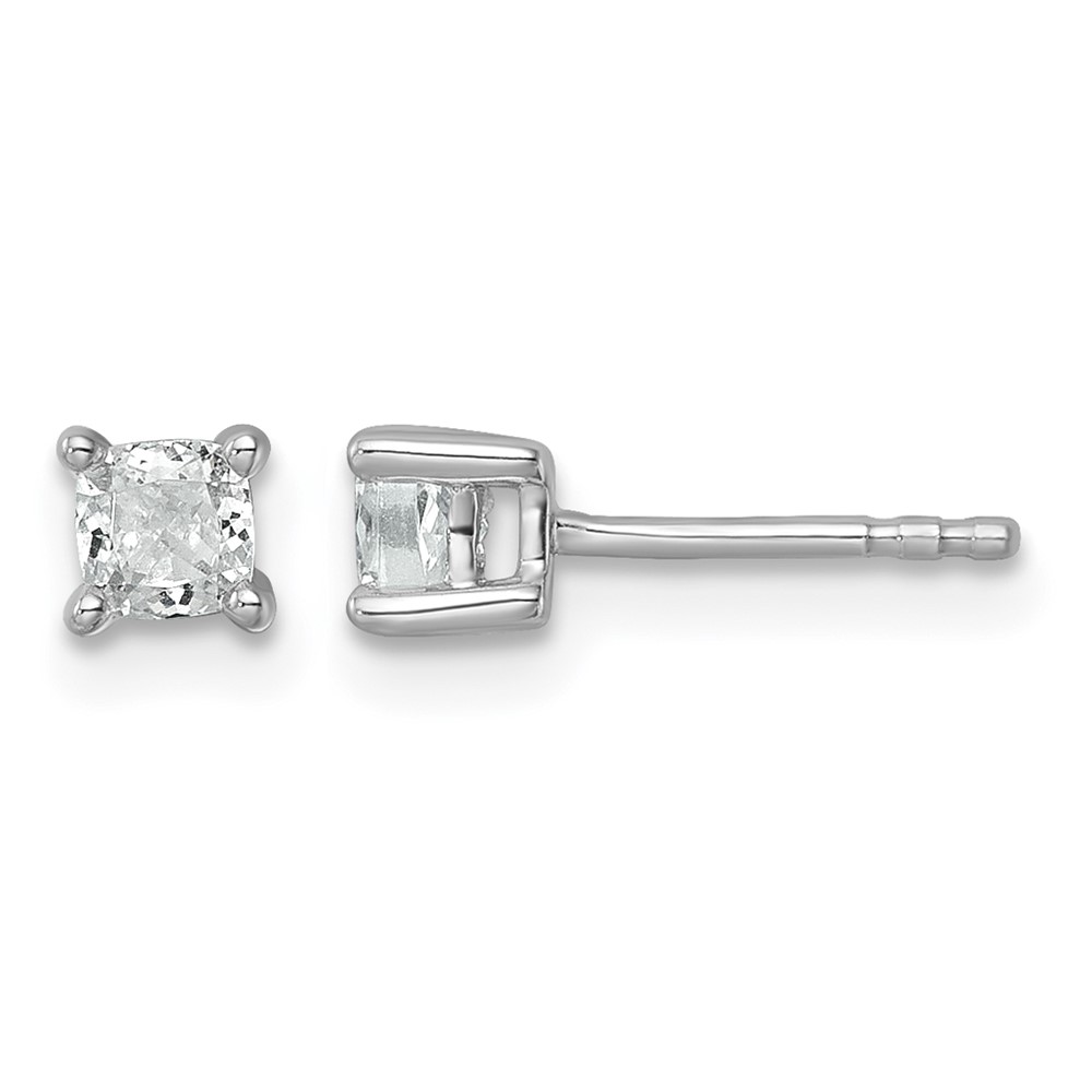 True Origin 14K White Gold 0.50 Carat Lab Grown Diamond VS+ F+ Cushion Four Prong Heavy Weight Complete Stud Earrings