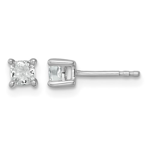 True Origin 14K White Gold 0.50 Carat Lab Grown Diamond VS+ F+ Cushion Four Prong Heavy Weight Complete Stud Earrings
