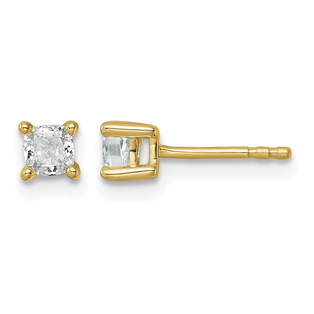 True Origin 14K Yellow Gold 0.50 Carat Lab Grown Diamond VS+ F+ Cushion Four Prong Heavy Weight Complete Stud Earrings