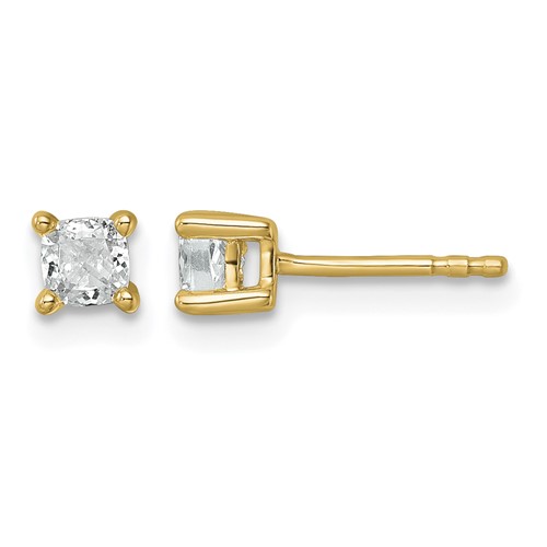 True Origin 14K Yellow Gold 0.50 Carat Lab Grown Diamond VS+ F+ Cushion Four Prong Heavy Weight Complete Stud Earrings
