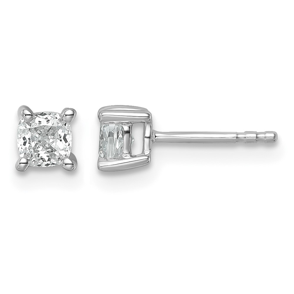 True Origin 14K White Gold 0.75 Carat Lab Grown Diamond VS+ F+ Cushion Four Prong Heavy Weight Complete Stud Earrings