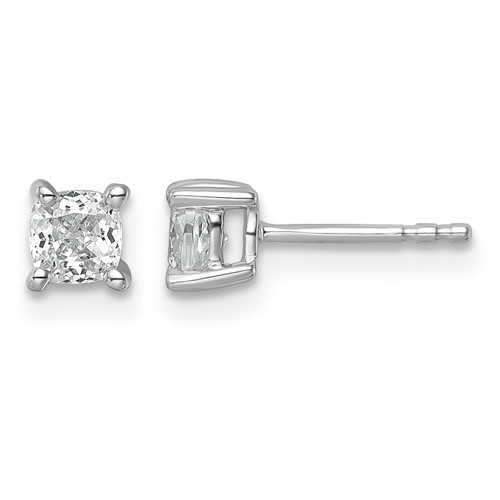 True Origin 14K White Gold 0.75 Carat Lab Grown Diamond VS+ F+ Cushion Four Prong Heavy Weight Complete Stud Earrings