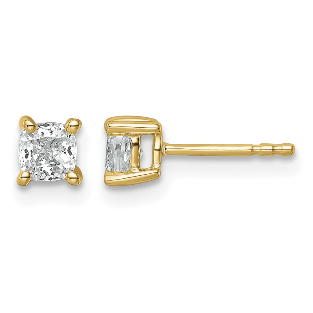 True Origin 14K Yellow Gold 0.75 Carat Lab Grown Diamond VS+ F+ Cushion Four Prong Heavy Weight Complete Stud Earrings