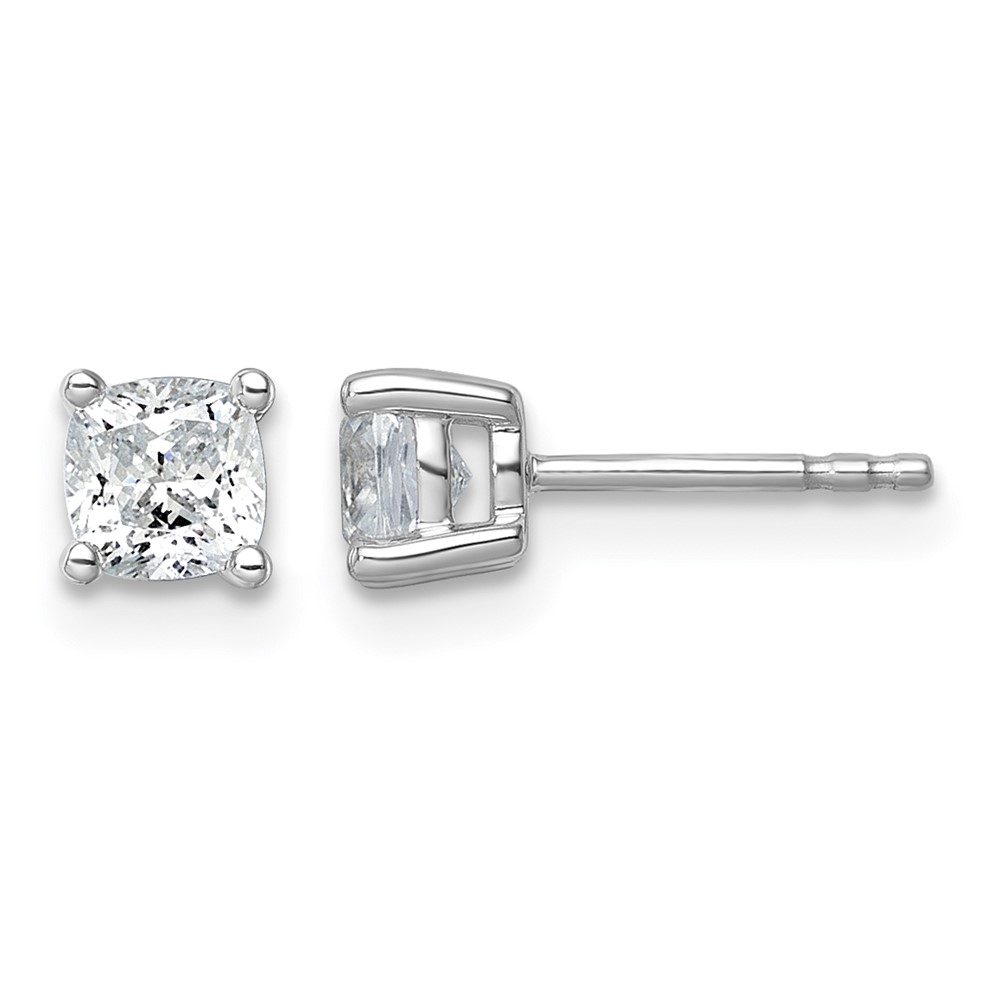 True Origin 14K White Gold 1 Carat Lab Grown Diamond VS+ F+ Cushion Four Prong Heavy Weight Complete Stud Earrings