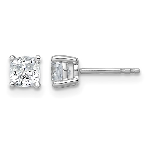 True Origin 14K White Gold 1 Carat Lab Grown Diamond VS+ F+ Cushion Four Prong Heavy Weight Complete Stud Earrings
