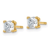 True Origin 14K Yellow Gold 1 Carat Lab Grown Diamond VS+ F+ Cushion Four Prong Heavy Weight Complete Stud Earrings view 2
