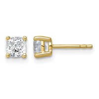 True Origin 14K Yellow Gold 1 Carat Lab Grown Diamond VS+ F+ Cushion Four Prong Heavy Weight Complete Stud Earrings view 1