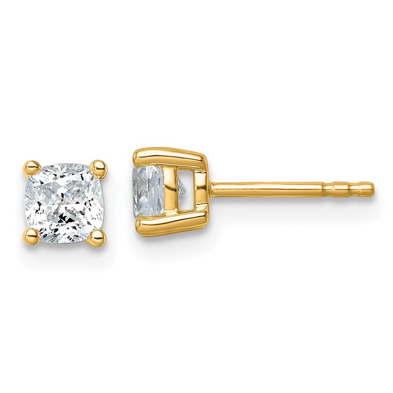 14k Yellow Gold 1 ctw Lab Grown Diamond VS+ F+ Cushion 4 Prong Heavy Wt. Stud Earrings