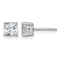 True Origin 14K White Gold 1.50 Carat Lab Grown Diamond VS+ F+ Cushion Four Prong Heavy Weight Complete Stud Earrings view 1