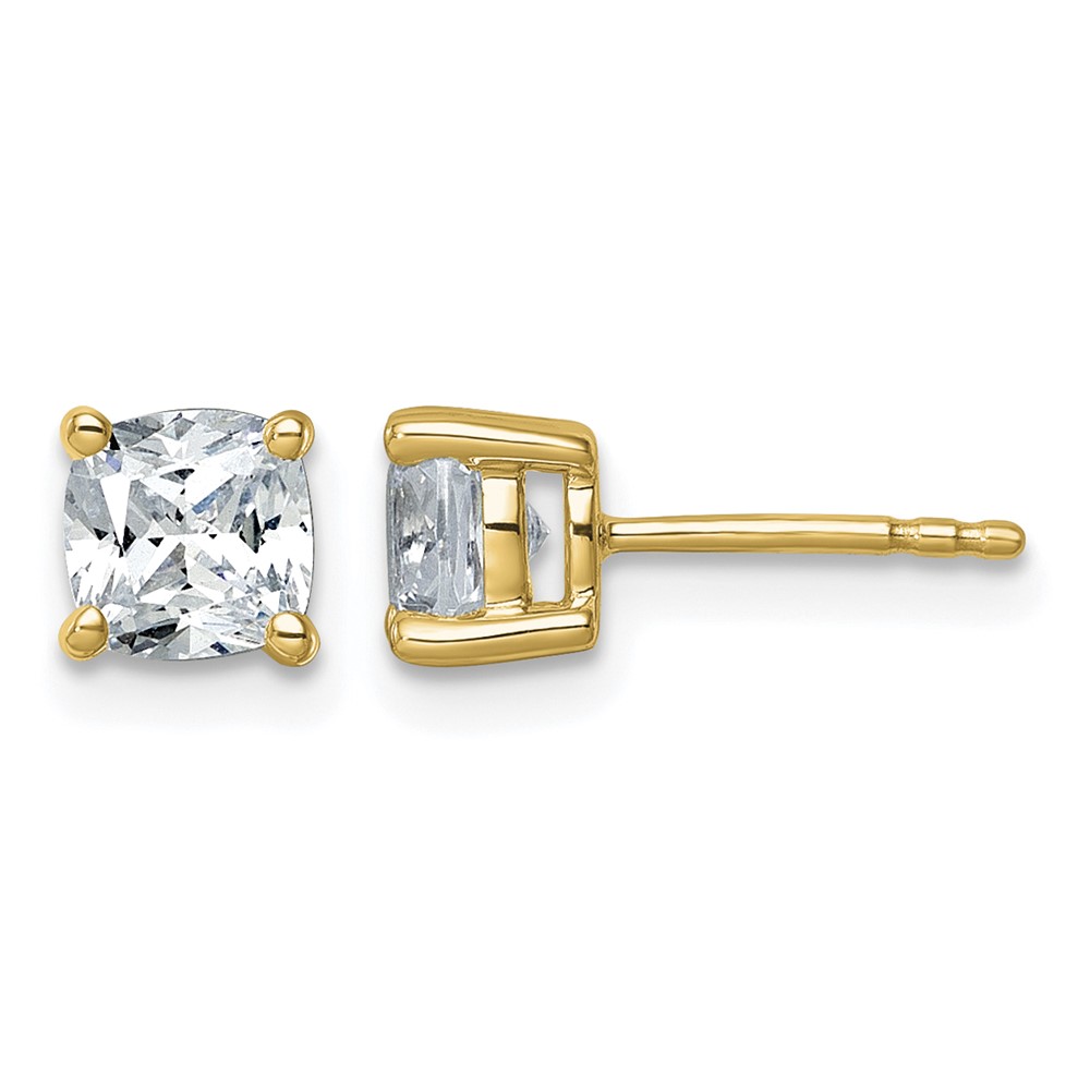 True Origin 14K Yellow Gold 1.50 Carat Lab Grown Diamond VS+ F+ Cushion Four Prong Heavy Weight Complete Stud Earrings