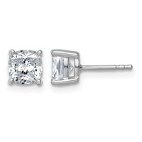 True Origin 14K White Gold 2 Carat Lab Grown Diamond VS+ F+ Cushion Four Prong Heavy Weight Complete Stud Earrings view 1