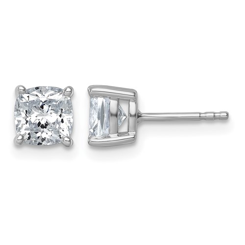 True Origin 14K White Gold 2 Carat Lab Grown Diamond VS+ F+ Cushion Four Prong Heavy Weight Complete Stud Earrings