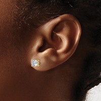 True Origin 14K Yellow Gold 2 Carat Lab Grown Diamond VS+ F+ Cushion Four Prong Heavy Weight Complete Stud Earrings view 3