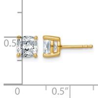 True Origin 14K Yellow Gold 2 Carat Lab Grown Diamond VS+ F+ Cushion Four Prong Heavy Weight Complete Stud Earrings view 4