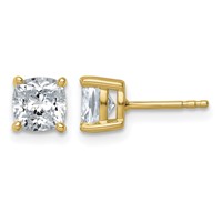 True Origin 14K Yellow Gold 2 Carat Lab Grown Diamond VS+ F+ Cushion Four Prong Heavy Weight Complete Stud Earrings view 1