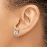True Origin 14K White Gold 3 Carat Lab Grown Diamond VS+ F+ Cushion Four Prong Heavy Weight Complete Stud Earrings view 3