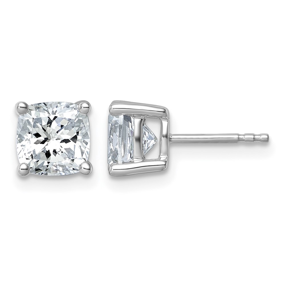 True Origin 14K White Gold 3 Carat Lab Grown Diamond VS+ F+ Cushion Four Prong Heavy Weight Complete Stud Earrings