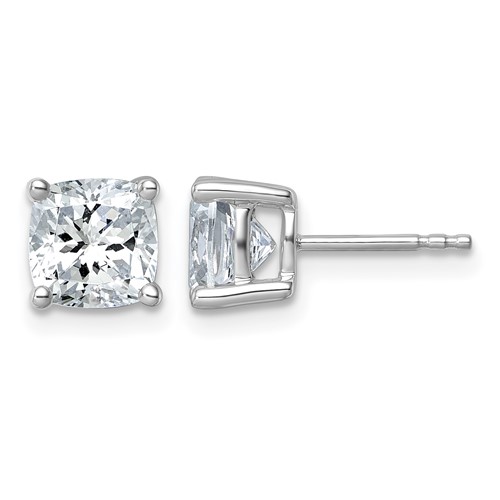True Origin 14K White Gold 3 Carat Lab Grown Diamond VS+ F+ Cushion Four Prong Heavy Weight Complete Stud Earrings