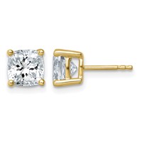 True Origin 14K Yellow Gold 3 Carat Lab Grown Diamond VS+ F+ Cushion Four Prong Heavy Weight Complete Stud Earrings view 1