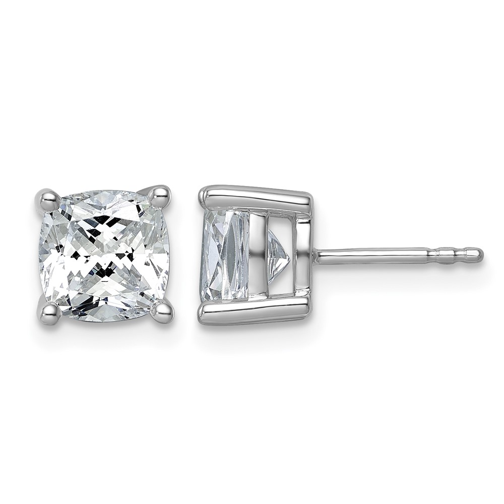 True Origin 14K White Gold 4 Carat Lab Grown Diamond VS+ F+ Cushion Four Prong Heavy Weight Complete Stud Earrings