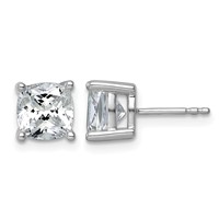 True Origin 14K White Gold 4 Carat Lab Grown Diamond VS+ F+ Cushion Four Prong Heavy Weight Complete Stud Earrings view 1